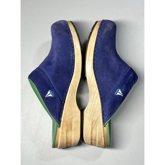 LL Bean Slide Clogs Womens 8 Blue Suede Sailboat Logo Slip On Preppy Coastal - Picture 7 of 13